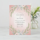 Invitation Mariage Feuilles de Slate Rosé (Debout devant)