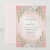 Invitation Mariage Feuilles de Slate Rosé (Devant / Derrière)