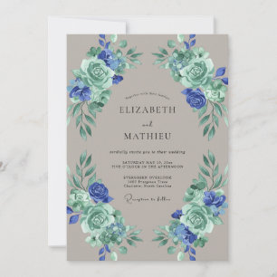 Invitation Mariage Feuilles de Taupe Azur
