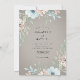 Invitation Mariage Feuilles de Teal Taupe