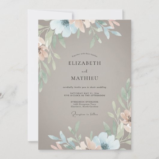 Invitation Mariage Feuilles de Teal Taupe (Devant)