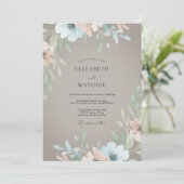 Invitation Mariage Feuilles de Teal Taupe (Debout devant)