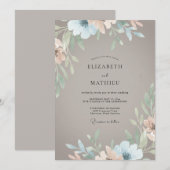 Invitation Mariage Feuilles de Teal Taupe (Devant / Derrière)