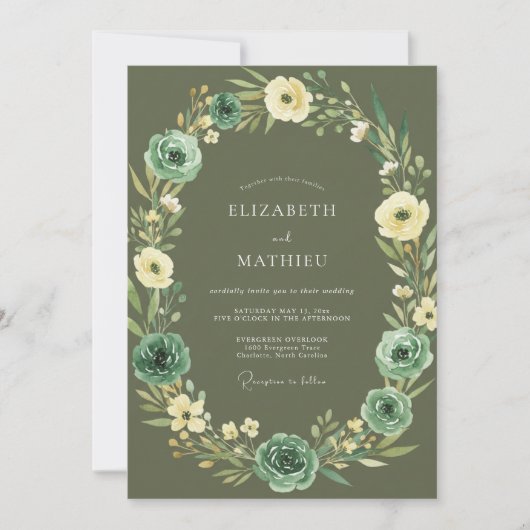 Invitation Mariage Feuilles de Teck Olive (Devant)