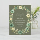 Invitation Mariage Feuilles de Teck Olive (Debout devant)