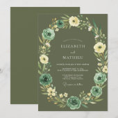 Invitation Mariage Feuilles de Teck Olive (Devant / Derrière)