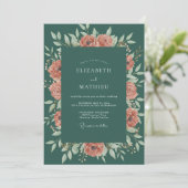 Invitation Mariage Feuilles de Terracotta Chaudes et Sarcelle (Debout devant)