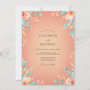 Invitation Mariage Feuilles de Terracotta Turquoise