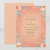 Invitation Mariage Feuilles de Terracotta Turquoise (Devant / Derrière)