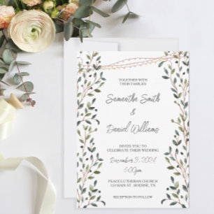 Invitation Mariage Feuilles de verdure à l'aquarelle