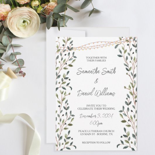 Invitation Mariage Feuilles de verdure à l'aquarelle