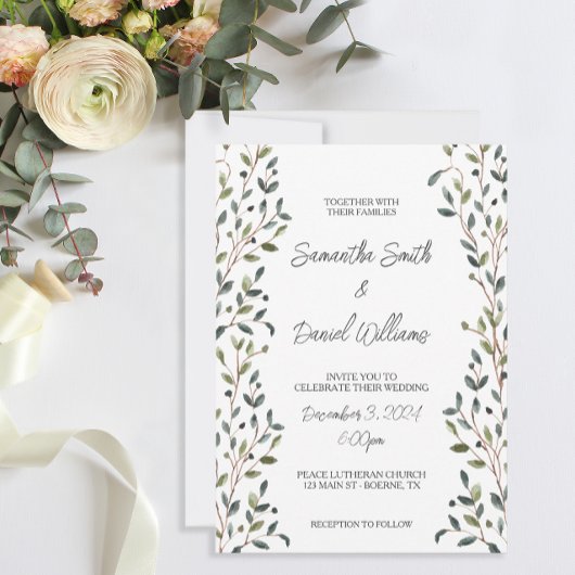 Invitation Mariage Feuilles de verdure à l'aquarelle