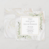 Invitation Mariage Feuilles de verdure Marbre Or Rose (Devant / Derrière)