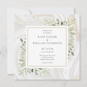 Invitation Mariage Feuilles de verdure Marbre Or Rose