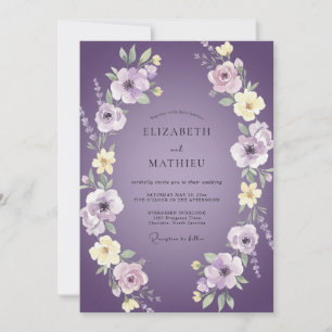 Invitation Mariage Feuilles de Violette Pourpre de Prairie