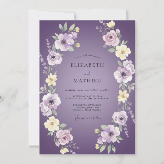 Invitation Mariage Feuilles de Violette Pourpre de Prairie (Devant)