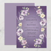 Invitation Mariage Feuilles de Violette Pourpre de Prairie (Devant / Derrière)