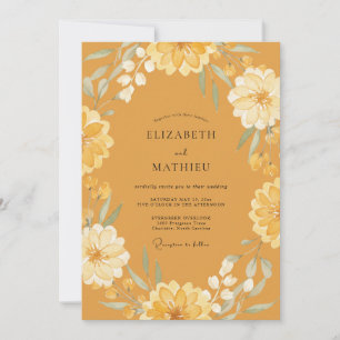 Invitation Mariage Feuilles de Zinnia Moutarde