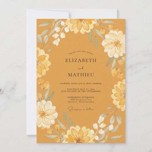 Invitation Mariage Feuilles de Zinnia Moutarde (Devant)