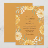 Invitation Mariage Feuilles de Zinnia Moutarde (Devant / Derrière)