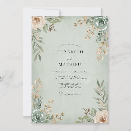 Invitation Mariage Feuilles deabricot Mousse de Mer (Devant)