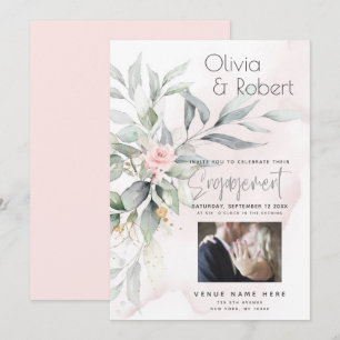 Invitation Mariage Feuilles d'Eucalyptus à l'Aquarelle Rose