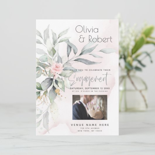 Invitation Mariage | Feuilles d'Eucalyptus Rose Pâle Aquarell (Debout devant)