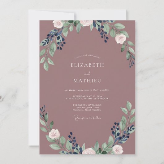 Invitation Mariage Feuilles d'Indigo Mauve (Devant)