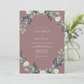 Invitation Mariage Feuilles d'Indigo Mauve (Debout devant)