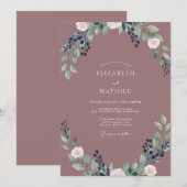 Invitation Mariage Feuilles d'Indigo Mauve (Devant / Derrière)