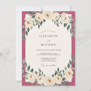 Invitation Mariage Feuilles d'Ivoire Magenta