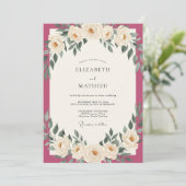 Invitation Mariage Feuilles d'Ivoire Magenta (Debout devant)