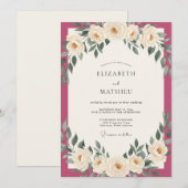 Invitation Mariage Feuilles d'Ivoire Magenta (Devant / Derrière)