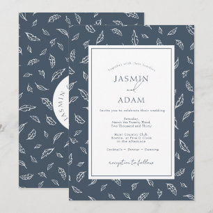 Invitation Mariage Feuilles d'Opulence Bleu Royal Bohème