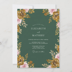 Invitation Mariage Feuilles Dorées Chaudes Moutarde