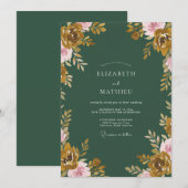 Invitation Mariage Feuilles Dorées Chaudes Moutarde (Devant / Derrière)