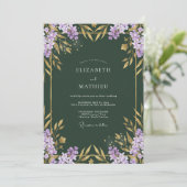 Invitation Mariage Feuilles Dorées Lilas (Debout devant)