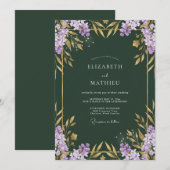 Invitation Mariage Feuilles Dorées Lilas (Devant / Derrière)