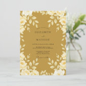 Invitation Mariage Feuilles Dorées Moutarde (Debout devant)