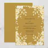 Invitation Mariage Feuilles Dorées Moutarde (Devant / Derrière)