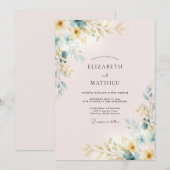 Invitation Mariage Feuilles Dorées Rose Pâle (Devant / Derrière)