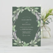 Invitation Mariage Feuilles Douces Olive Mauve (Debout devant)