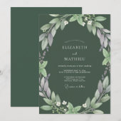 Invitation Mariage Feuilles Douces Olive Mauve (Devant / Derrière)