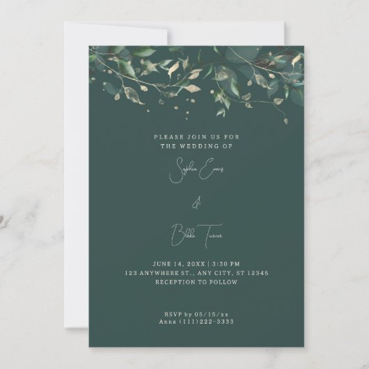 Invitation Mariage Feuilles et Vignes Vert Foncé Moderne (Devant)