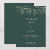 Invitation Mariage Feuilles et Vignes Vert Foncé Moderne (Devant / Derrière)