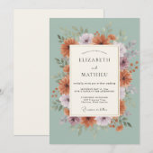 Invitation Mariage Feuilles Lavande Mousse de Mer (Devant / Derrière)