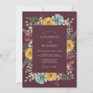 Invitation Mariage Feuilles Marron Moutarde