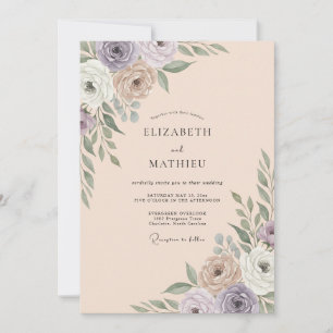 Invitation Mariage Feuilles Mauves Champagne