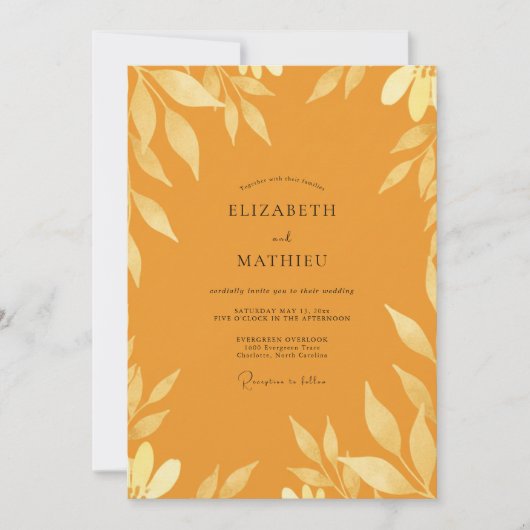 Invitation Mariage Feuilles Ocres Moutarde (Devant)