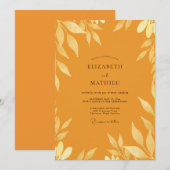 Invitation Mariage Feuilles Ocres Moutarde (Devant / Derrière)